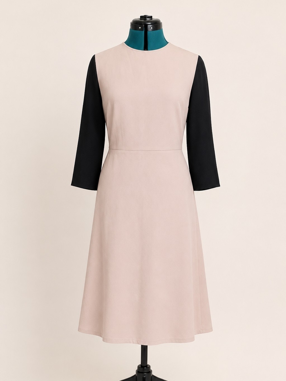 Marni Soft Beige and Black Long Sleeve A-Line Dress